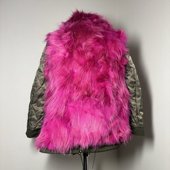 NWOT $600 PARKA PATCHED‎ HOODED Real Fur Removable Lining KHAKI COAT Sz Kid 12 - Picture 8 of 16